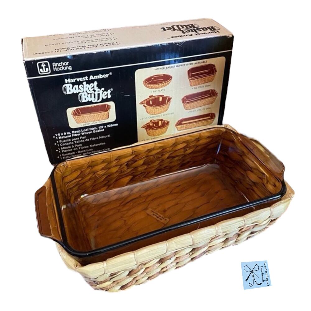 Anchor-Hocking Harvest Amber Basket Buffet Ovenproof Glass 5x9” Deep Loaf Dish